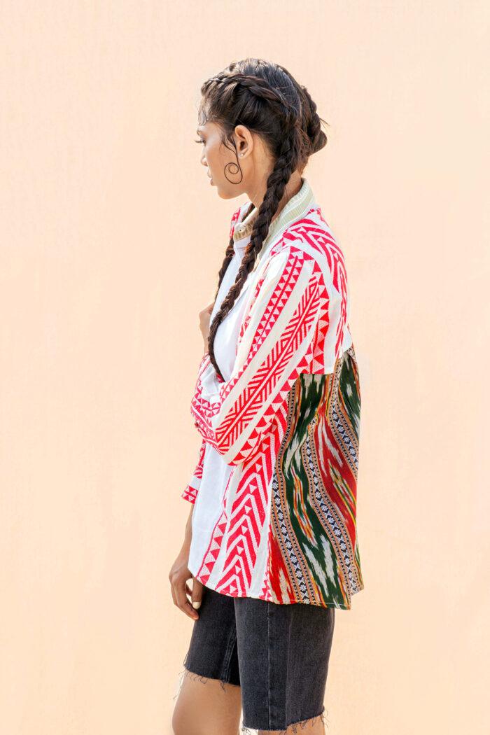 White 100% Organic Cotton Tribal Design Relaxed Fit Super Comfy Handwoven Boho Chic Womens Full Sleeve Clothing Shirt - Image 2