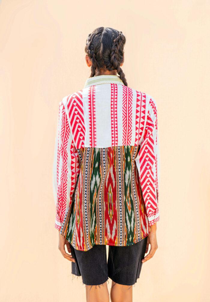 White 100% Organic Cotton Tribal Design Relaxed Fit Super Comfy Handwoven Boho Chic Womens Full Sleeve Clothing Shirt - Image 4