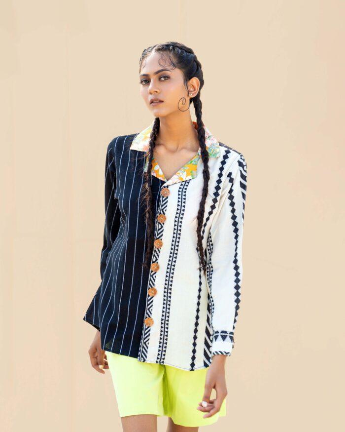 Handmade 100% Organic Cotton Black and White Full Sleeve Women's Bohemian Clothing Blouse - Image 5